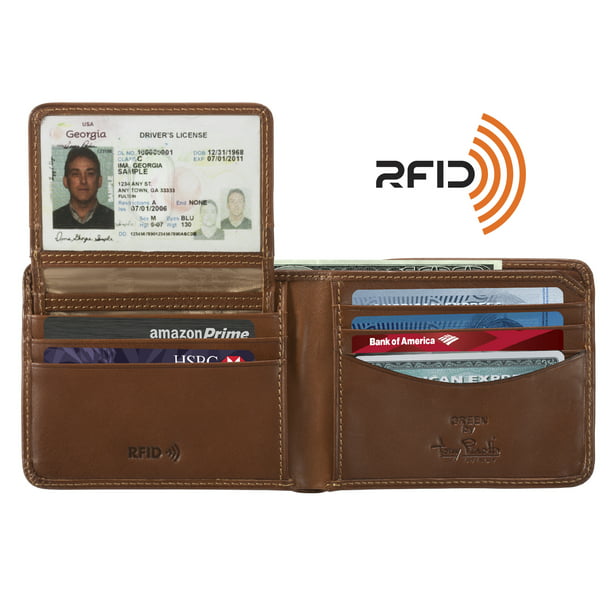 Tony Perotti Italian Leather Classic Bifold Wallet with ID Window Flap in Cognac 